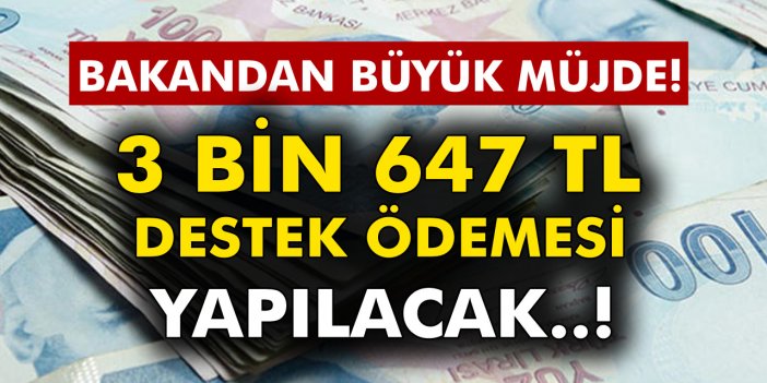 Bakandan müjde 3 Bin 647 TL Destek Ödemesi Yatırılacak! Hesaplarınızı Kontrol Edin..!