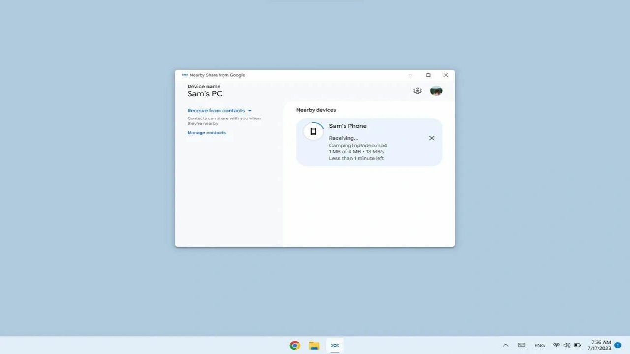 Google, AirDrop alternatifi Nearby Share for Windows'u beta sürümünden çıkardı